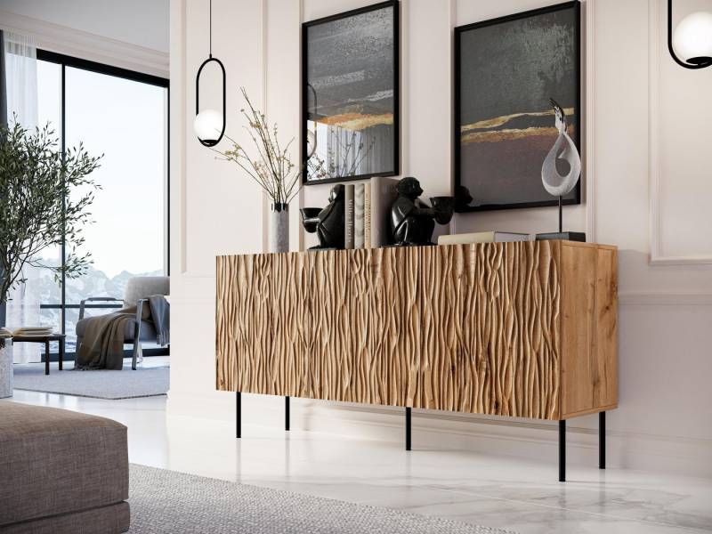 Domando Sideboard Sideboard Forli, Breite 152cm, aufwändig gefräste Fronten, hohe Füße von Domando