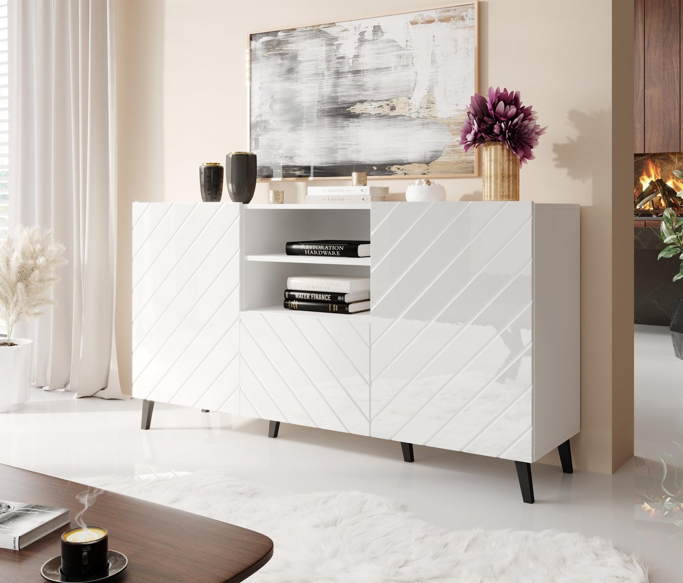 Domando Sideboard Sideboard Friuli, Breite 150cm, modern gefräste Fronten von Domando