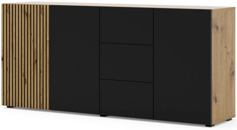 Domando Sideboard Sideboard Isola Rossa M3 in Artisan Eiche und Schwarz Matt, Breite 180cm, tolle Fräsoptik, Push-to-Open-Funktion von Domando