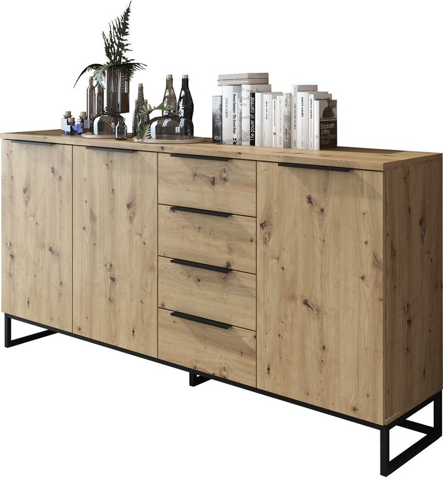 Domando Sideboard Sideboard Luino in Artisan Eiche, Breite 179cm, Metallgestell, Metallgriffe, Soft-Close von Domando