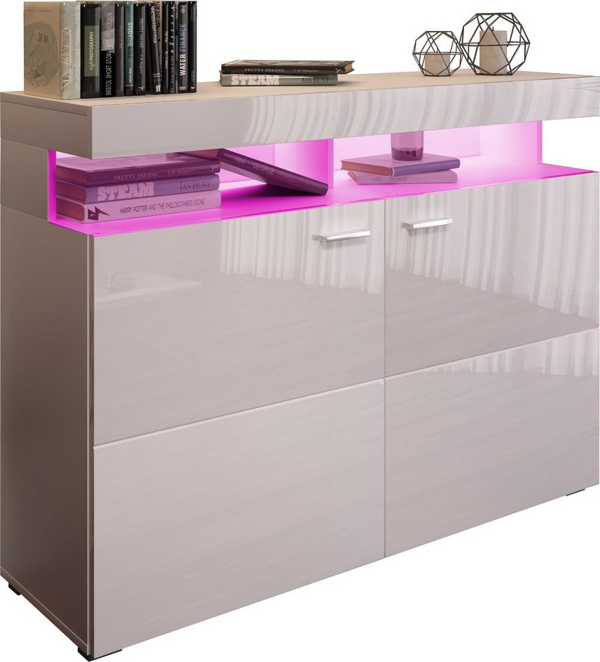 Domando Sideboard Sideboard Mondello M1, Breite 120cm, Hochglanz, RGB LED Beleuchtung mit wechselbarer Farbe von Domando
