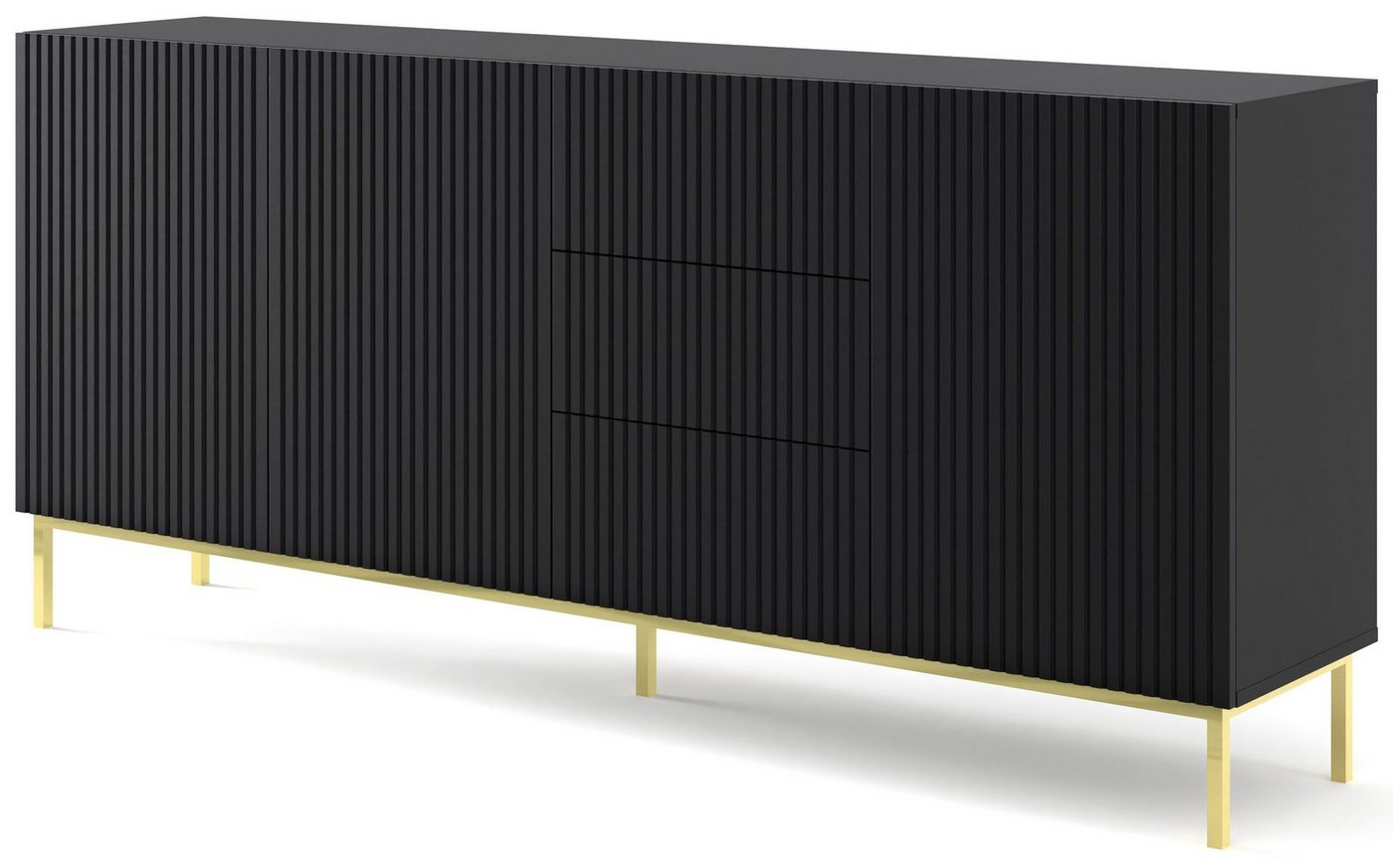 Domando Sideboard Sideboard Moneglia, Breite 150cm, Push-to-open, besondere Fräsoptik, goldenes Gestell von Domando