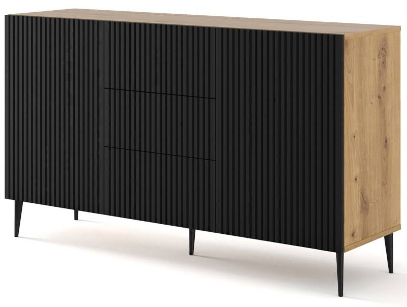 Domando Sideboard Sideboard Moneglia, Breite 150cm, Push-to-open, besondere Fräsoptik, schwarze Füße von Domando