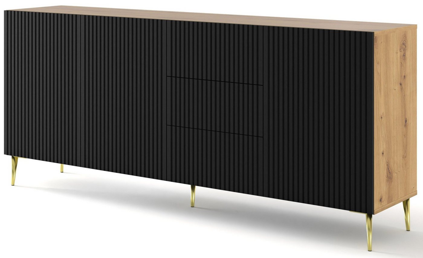 Domando Sideboard Sideboard Moneglia, Breite 150cm, Push-to-open-Funktion, besondere Fräsoptik, goldene Füße von Domando