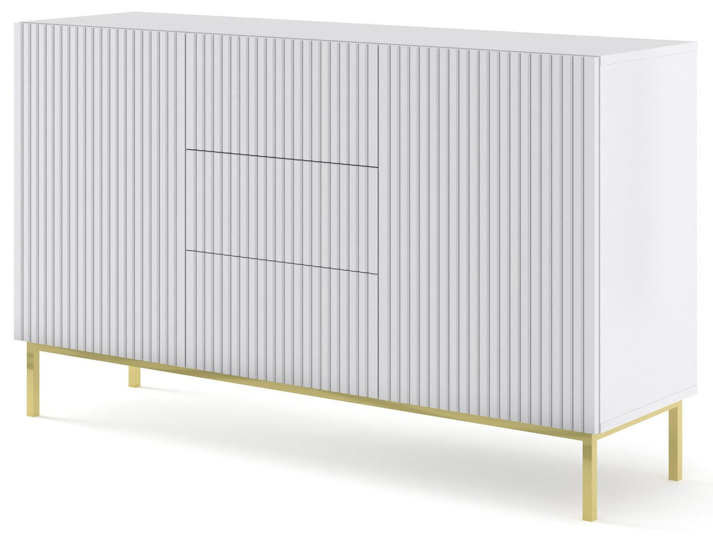 Domando Sideboard Sideboard Moneglia, Breite 150cm, Push-to-open, besondere Fräsoptik, goldenes Gestell von Domando