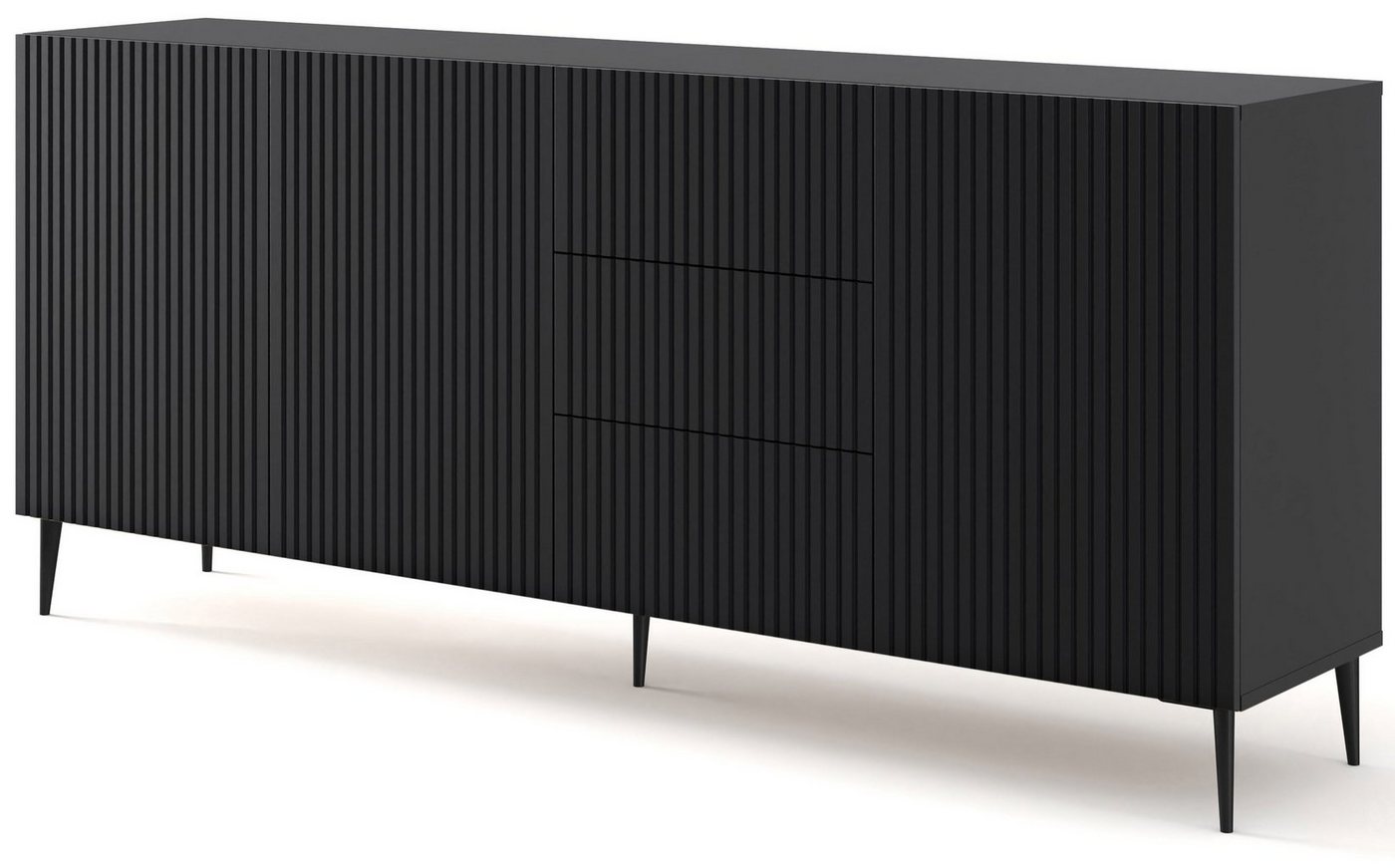 Domando Sideboard Sideboard Moneglia, Breite 150cm, Push-to-open, besondere Fräsoptik, schwarze Füße von Domando