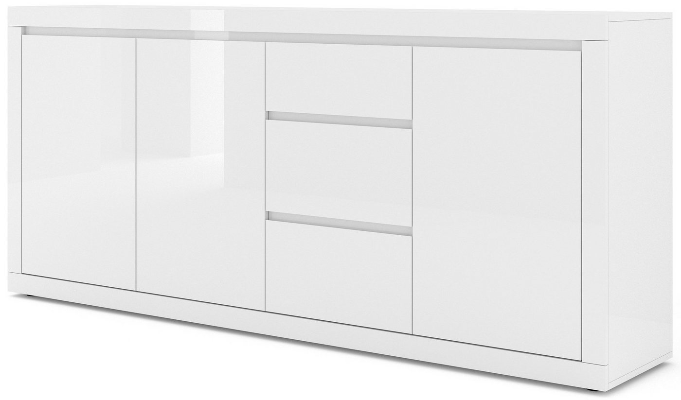 Domando Sideboard Sideboard Numana M3 in Weiß Matt und Weiß Hochglanz, Breite 195cm, Hochglanz, schicke Rahmenoptik, Soft-Close (Türen) von Domando