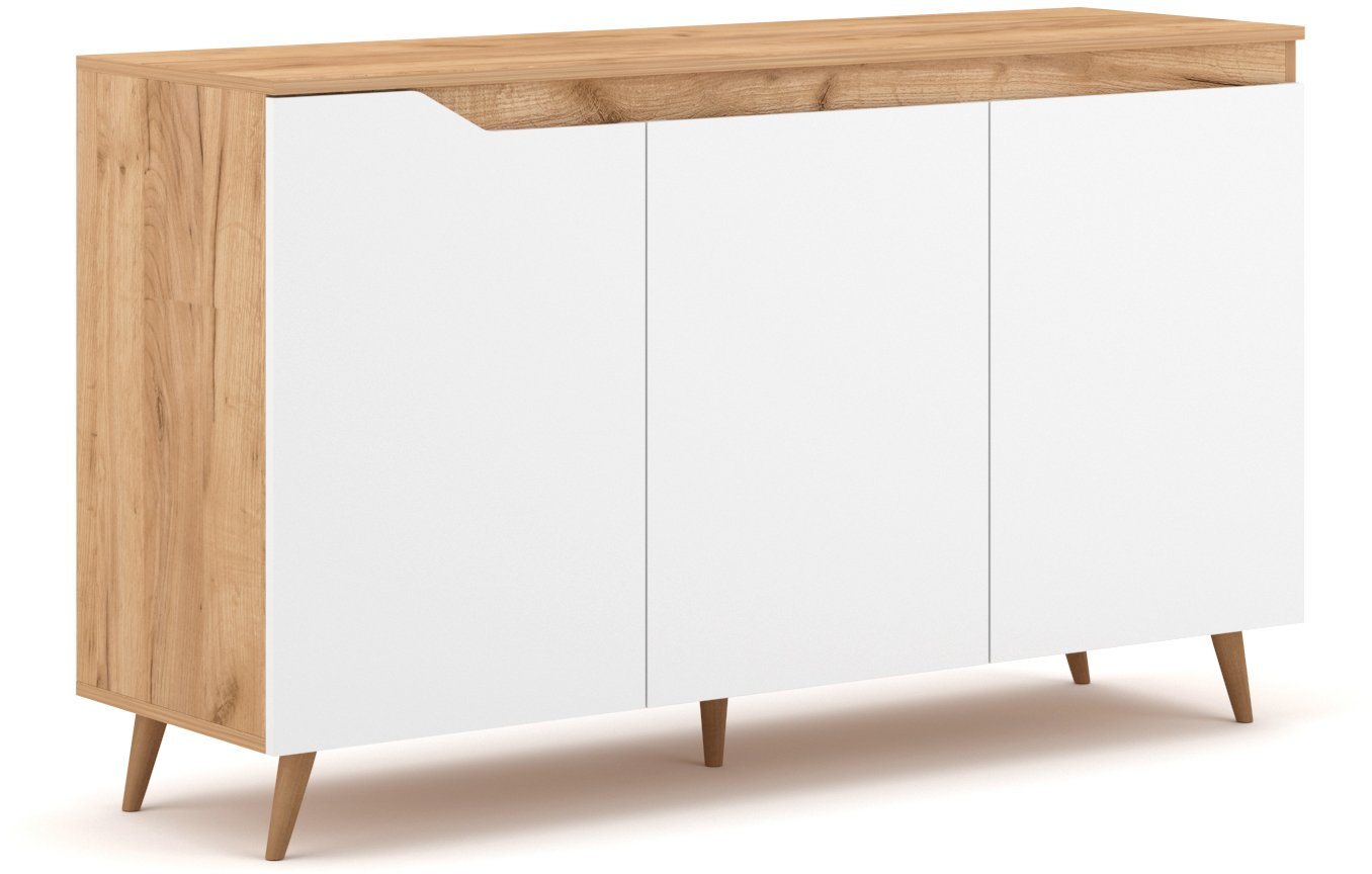 Domando Sideboard Sideboard Syrakusa in Eiche Gold und Weiß Matt, Breite 140cm, massive Buchefüße von Domando