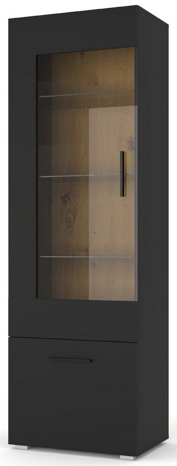 Domando Standvitrine Vitrine Corleone in Schwarz Matt und Artisan Eiche Breite 60cm, schicker Farbkontrast von Domando