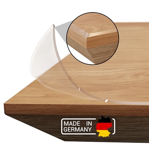 Domar - Tischfolie transparent 2mm nach maß - Made in Germany I Glasklare Tischdecke transparent mit abgeschrägter Kante I Zuverlässiger Tischschutz transparent für optimalen Schutz (105x60cm) von Domar