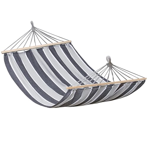 DOMAREX XXL Hängematte für 2 Personen - 290x150cm - Robuste Hängeschaukel mit 120cm Holzstab - Wasserdicht & Pflegeleicht - Garten, Balkon, Terrasse - Baumwolle (gestreift, Grau) von Domarex