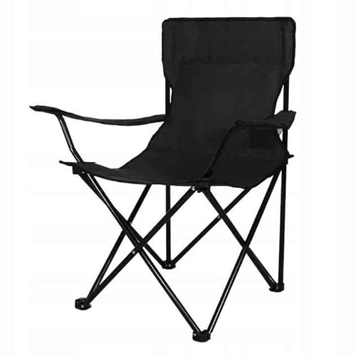 Domarex Faltbarer Touristenstuhl - Anglerstuhl - Gartenstuhl 82x80x50 cm – Campingstuhl – mit Armlehne & Getränkehalter – Wasserdichtes Material – Tragetasche - bis 150 kg belastbar - Schwarz von Domarex