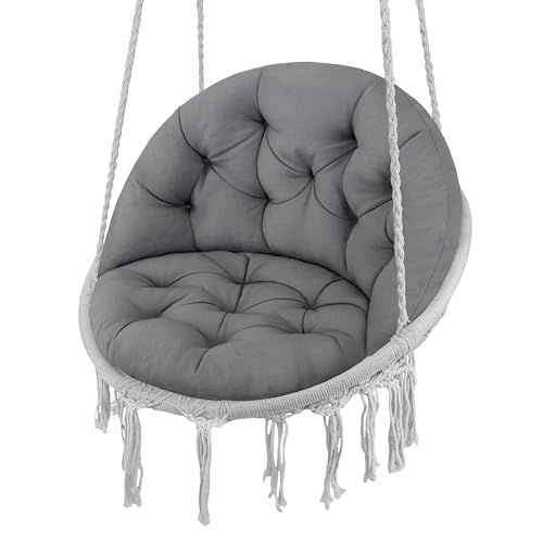 Domarex Kissen für Storchennest - Großes Hängesesselauflage für Schwalbennest Gartenmöbel - Weich & Strapazierfähig - Sitz ca. 60x68cm - Rücken ca. 55cm - Boho Stil - Baumwolle Gefühl - Grau von Domarex