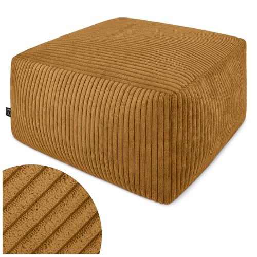 Domarex Moderner Sitzpouf 45x45x25 cm - Leichter, komfortabler Sitzhocker mit rutschfestem Boden - herausnehmbarer Styropor-Füllung - robust, vielseitig - für jeden Raum - Honigfarbe von Domarex