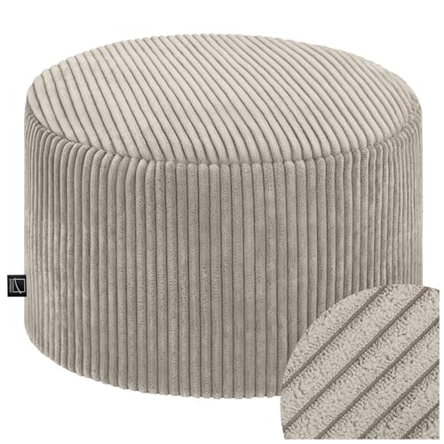 Domarex Moderner runder Pouf Ø 45 cm Höhe 25 cm - Sitzhocker & Fußhocker - Bequemer Polsterhocker mit Styroporfüllung - rutschfestem Boden & abnehmbarem Bezug - handgefertigt in Polen - Beige von Domarex