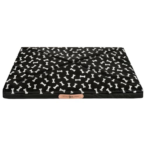 Domarex Wasserdichtes Hundebett XL 100×70×5 cm - Abnehmbarer Bezug - Reisebett & Autositzschutz - Komfortschaum & Owat - Atmungsaktiv - Made in Poland - ideal für Zuhause&unterwegs - Silberne Knochen von Domarex