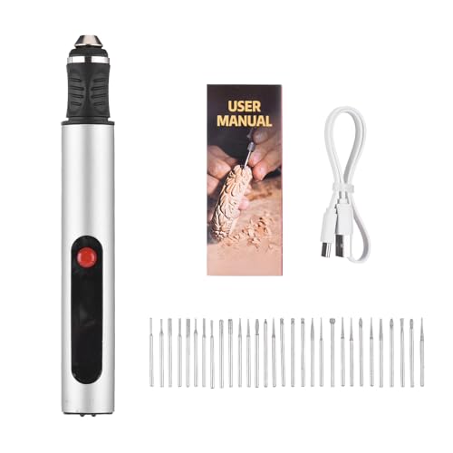 Domary 10 -W -Kupfermotor, 3 Geschwindigkeiten Elektrische Kit mit 30 Köpfen Universal für Steinholzglasmetall, Drahtloses Design, LCD -Display -, Ideal für -Handwerkstiche (Silber) von Domary