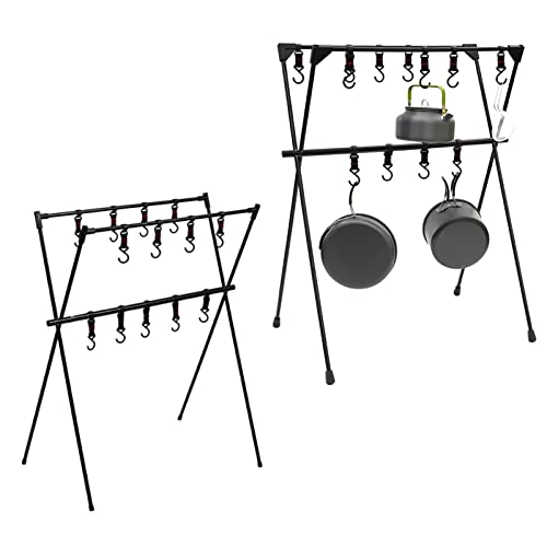 Domary Camping Hanging Rack Aluminiumlegierung Doppelschicht Stativ Im Freien Schwarz für Campingvorräte (Schwarz) von Domary