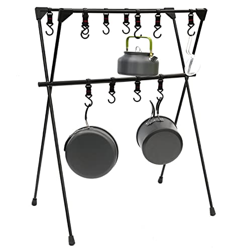 Domary Camping Hanging Rack Aluminiumlegierung Doppelschicht Stativ Im Freien Schwarz für Campingvorräte (Schwarz) von Domary
