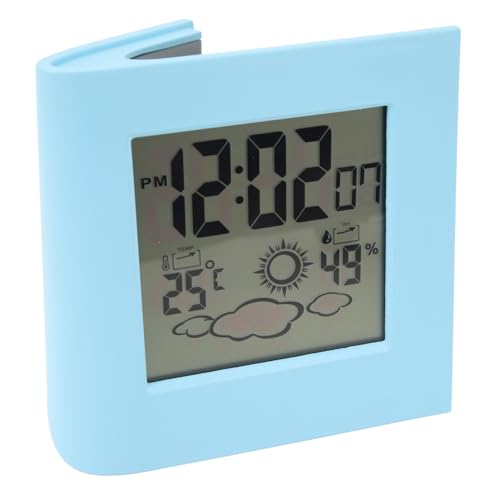Domary Solar Batterie Dual Energy Wecker Wetter Vorhersage Temperatur Luft Feuchtigkeit Wecker Home Office Gewächshaus ABS Weiß (Blau) von Domary