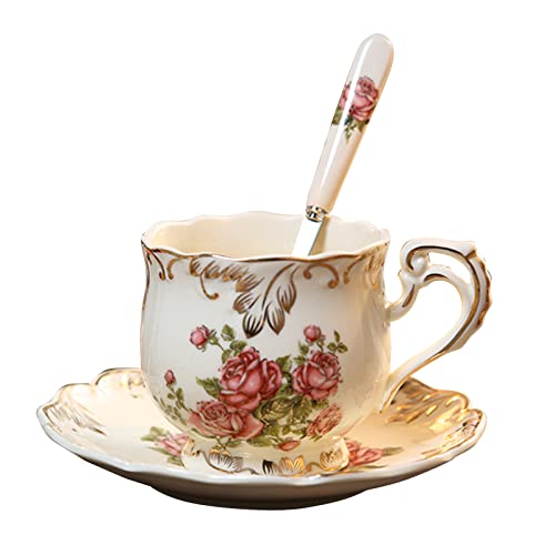 Teetasse und Set 250 ml Retro Rose Löffel Set Trinkutensilien für Frauen Tees Party von Domasvmd