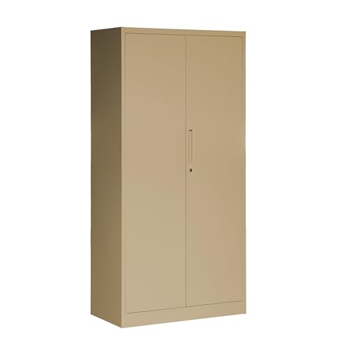 Domator Metallschrank 185 x 90 x 45 cm | Aktenschrank Abschließbar mit Kleiderstange, Pulverbeschichtung | Aufbewahrungsschrank Umkleideschrank Spind Kleiderstange | Beige von Domator