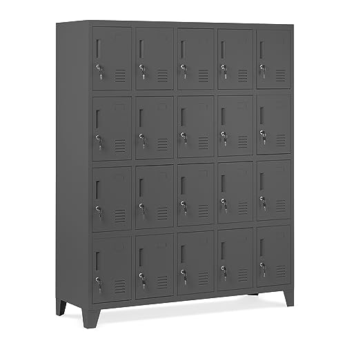 Domator Umkleideschrank 5B4A Fächerschrank Schließfachschrank mit 20 Fächern Wertfachschrank Metall Pulverbeschichtung 172 cm x 136 cm x 45 cm (H x B x T) (Anthrazit) von Domator