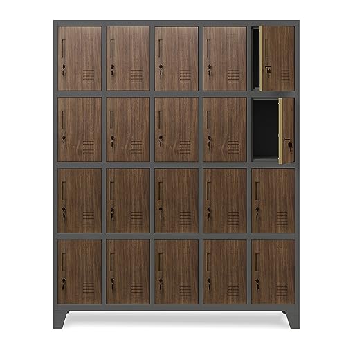 Domator Umkleideschrank 5B4A Fächerschrank Schließfachschrank mit 20 Fächern Wertfachschrank Metall Pulverbeschichtung 172 cm x 136 cm x 45 cm (H x B x T) (Anthrazit-Holzoptik) von Domator