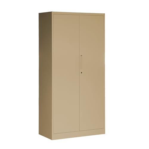 Domator Metallschrank C34 Aktenschrank Aufbewahrungsschrank Umkleideschrank Spind Kleiderstange Pulverbeschichtung Metall Abschließbar 185 cm x 90 cm x 45 cm (Beige) von Domator