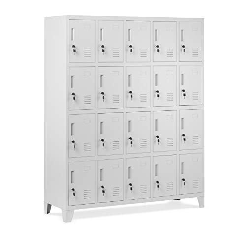 Domator Umkleideschrank 5B4A Fächerschrank Schließfachschrank mit 20 Fächern Wertfachschrank Metall Pulverbeschichtung 172 cm x 136 cm x 45 cm (H x B x T) (Grau) von Domator