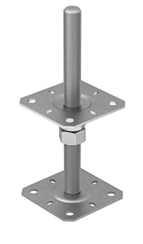 GRUNDLINE - Stützenfuß Pfostenträger Pfostenanker, höhenverstelbar Gewinde, aus Stahl, aufschraubhülse - PSR, 80x249 mm - verzinktes Silber - für Zäune, Unterstände, Carports, Pergolen, Gartenlauben von Domax