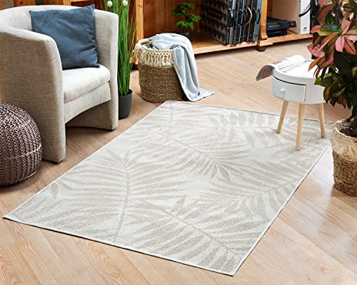 Domdeco In- & Outdoor Teppich Joris mit Natur-Motiv - wetterfest & robust für Terrasse/Balkon oder Innenräume, 100% aus recycelten PET-Flaschen, Creme in 160x230cm von Domdeco