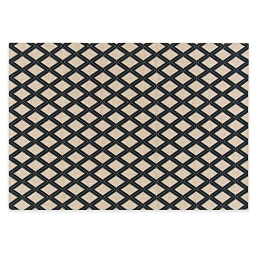 DomDeco In- & Outdoor Teppich UMAR mit unifarbenem Flachgewebe - wetterfest & robust für Garten/Terrasse/Balkon oder Innenräume, aus Kunstfaser, Beige-Schwarz in 120x170cm von Domdeco