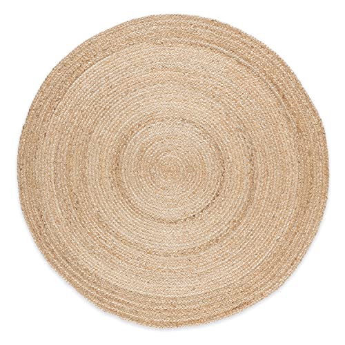 DomDeco Jute-Teppich AJALA Rund, Flachgewebe, echte Handarbeit, nachhaltig, geflochten aus Reiner Naturfaser, geeignet für Wohnzimmer/Esszimmer/Diele, Beige in Ø200cm von Domdeco