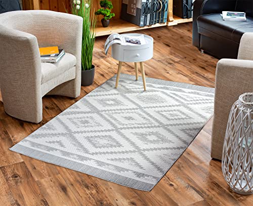 DomDeco In- & Outdoor Teppich Joris - wetterfest & robust für Terrasse/Balkon oder Innenräume, 100% aus recycelten PET-Flaschen, Creme-Grau in 160 x 230 cm von DomDeco