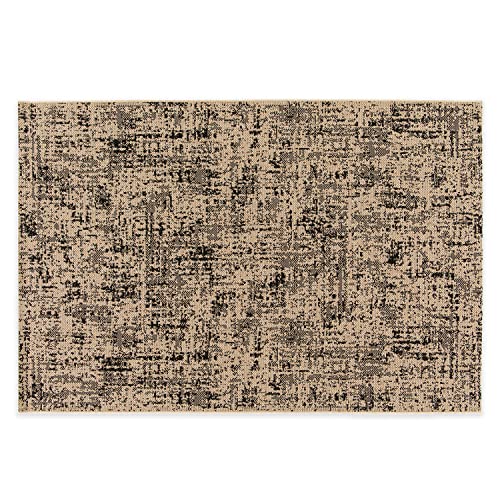 DomDeco In- & Outdoor Teppich UMAR mit Flachgewebe - wetterfest & robust für Garten/Terrasse/Balkon oder Innenräume, aus Kunstfaser, Beige-Schwarz in 140x200cm von Domdeco