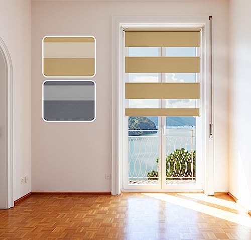 Doppelrollo Elegance mit fein verwebten Stoffen in edlen Farben, Duo-Rollo Klemm Fix mit Klemmträger, Fenster-Rollo/Seitenzug-Rollo ohne Bohren, lichtdurchlässig und verdunkelnd von Domdeco