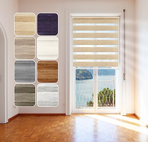 Doppelrollo Natural, Beige, 95x150cm - Duo-Rollo Klemm Fix mit Klemmträger, Fenster-Rollo/Seitenzug-Rollo ohne Bohren, lichtdurchlässig und verdunkelnd von Domdeco