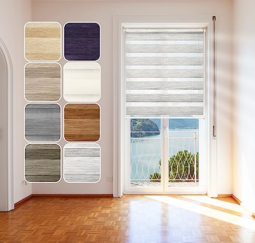 Doppelrollo Natural, Weiß, 100x150cm - Duo-Rollo Klemm Fix mit Klemmträger, Fenster-Rollo/Seitenzug-Rollo ohne Bohren, lichtdurchlässig und verdunkelnd von Domdeco