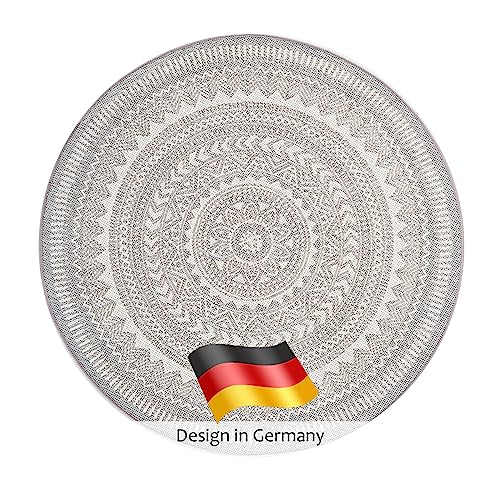 DomDeco In- und Outdoor-Teppich Rund - 120x120cm - Stilvoller Teppich für Innen- und Außenbereich - Grau-Beige von DomDeco