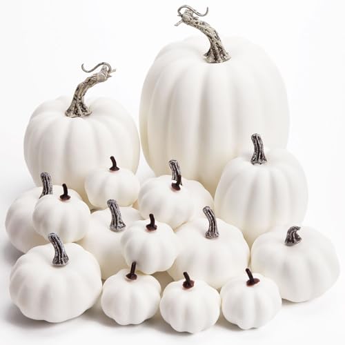 DomeStar Künstliche weiße Kürbisse, Verschiedene Größen, künstliche rustikale Ernte-Kürbisse, Bauernhaus-Kürbisse für Halloween, Erntedankfest, Herbstsaison, Erntedekorationen, 16 Stück DomeStar Künstliche weiße Kürbisse, Verschiedene Größen, künstliche rustikale Ernte-Kürbisse, Bauernhaus-Kürbisse für Halloween, Erntedankfest, Herbstsaison, Erntedekorationen, 16 Stück von DomeStar