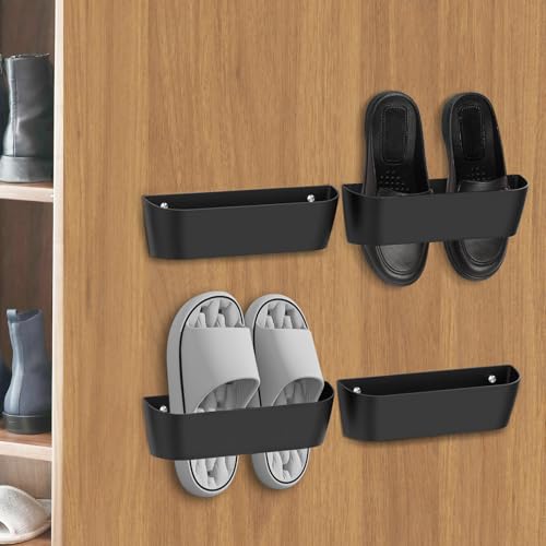 Domemit Schuhhalter Wand Wohnmobil, Schuhorganizer Camping mit Ohne Bohren Selbstklebend oder Bohren, Schuhregal zur Wandmontage, Tür Schuhaufhänger - Kunststoff, Schwarz 4 Stück von Domemit
