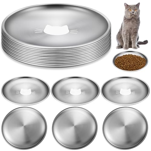 Domensi 12 Stück Edelstahl Vibrissae Friendly Bowl Flach Katzenfutter Schüssel 6,7 Zoll Nass Futternäpfe Flach Haustier Schüssel Kleine Haustier Teller für Kätzchen Frettchen Streuner (Katze) von Domensi