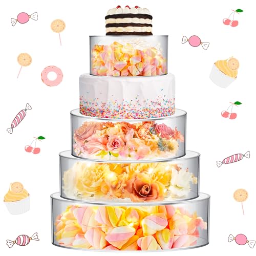 Domensi Kuchenständer für Desserttisch, Acryl, zylinderförmig, transparent, befüllbar, Kuchenerhöhung, dekorative Cupcake-Tortenebene mit LED-Lichtern für Hochzeit, Geburtstag, Display (15,2 cm, 20,3 von Domensi
