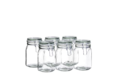 Mäser 925340 Gothika, Einmachgläser 1 l, 6er Set, made in Germany, Vorratsgläser mit Deckel und Drahtbügel zum luftdichten Aufbewahren, Einkochen und Einlegen, Glas, transparent von MÄSER