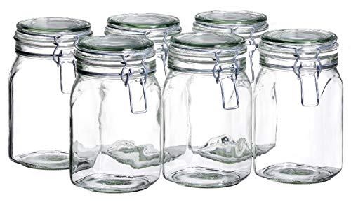 Mäser 925340 Gothika, Einmachgläser 1 l, 6er Set, made in Germany, Vorratsgläser mit Deckel und Drahtbügel zum luftdichten Aufbewahren, Einkochen und Einlegen, Glas, transparent von MÄSER