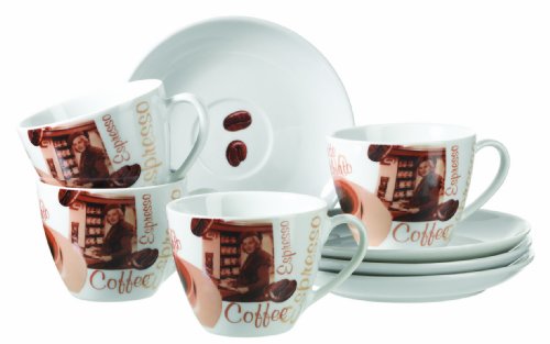 Mäser, Serie Latte Macchiato, Cappuccinotassen 200 ml, Porzellan Tassen und Untertassen im 8-er Set, Braun, Weiß von Domestic by Mäser