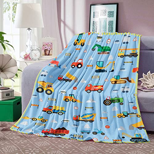 Bagger Decke Kinder Fahrzeug Kuscheldecke Kinder Jungen Bagger Blau Decke Construction Vehicle Weich Flanell Plüsch Fleece Wohndecke LKW Traktor für Baby Newborn Geburtstagsgeschenke Krippe, 76x125cm von Domgoge