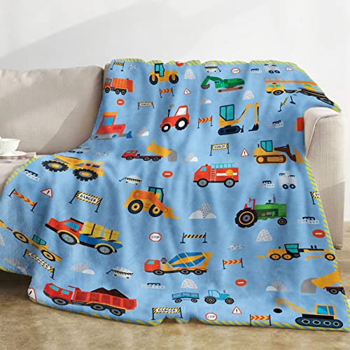 Bagger Decke Kinder Fahrzeug Kuscheldecke Kinder Jungen Bagger Blau Decke Construction Vehicle Weich Flanell Plüsch Fleece Wohndecke LKW Traktor für Teenager Geburtstagsgeschenke Sofa Bett, 130x152cm von Domgoge