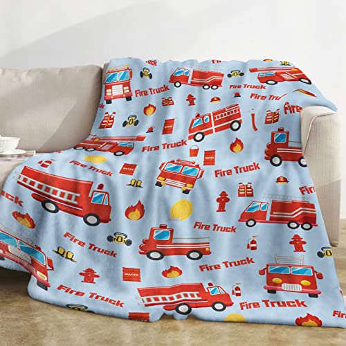 Decke Feuerwehrauto, Rot Feuerwehr Kuscheldecke Kinder, Weich Flanell Warm Plüsch Fleece Wohndecke Feuerwehrfahrzeug Feuerwehrmann für Teenager Jungs Geburtstagsgeschenke Kinderzimmer Bett, 130x152cm von Domgoge